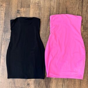2 Express Strapless Bodycon Dress - Black & Hot Pink